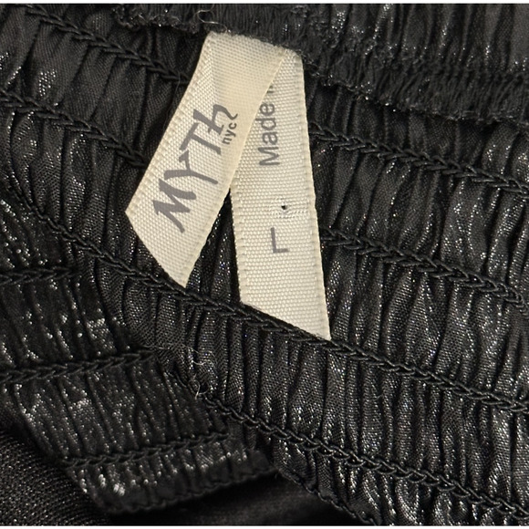 Myth Black Taffeta Ruffled One Shoulder Smocked Padded Ruched Blouse Large - Picture 6 of 7